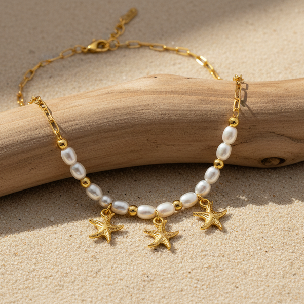 Dainty Starfish Pearl Beaded Necklace for Women & Girls