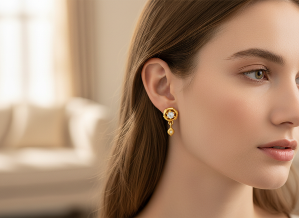 Elura Floral Crystal Drop Gold-Toned Stud Earrings for Women