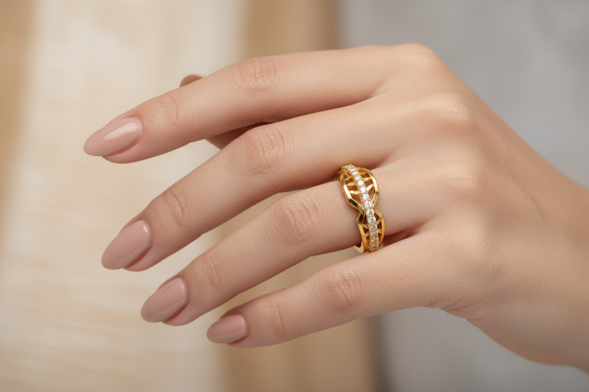 Elura Crystal Infinity Twist Gold Ring for Women