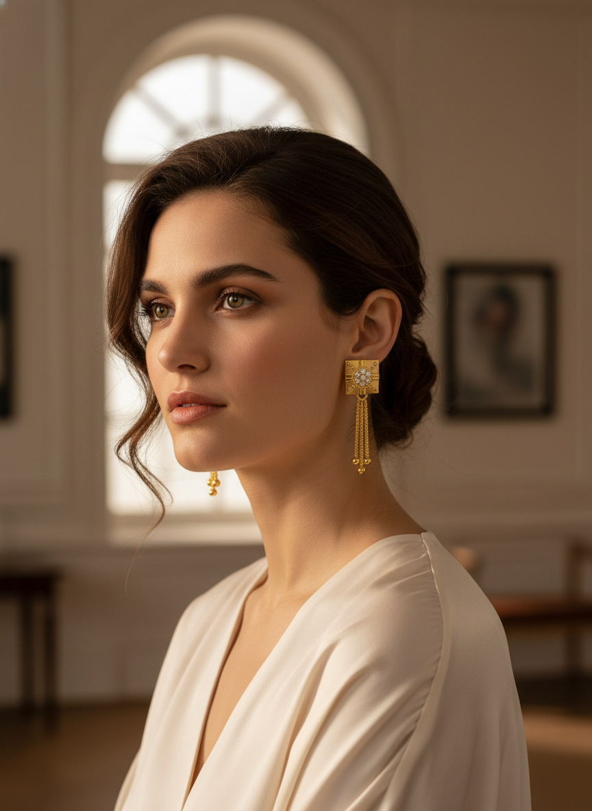 Elura Regal Chain Tassel Crystal Earrings