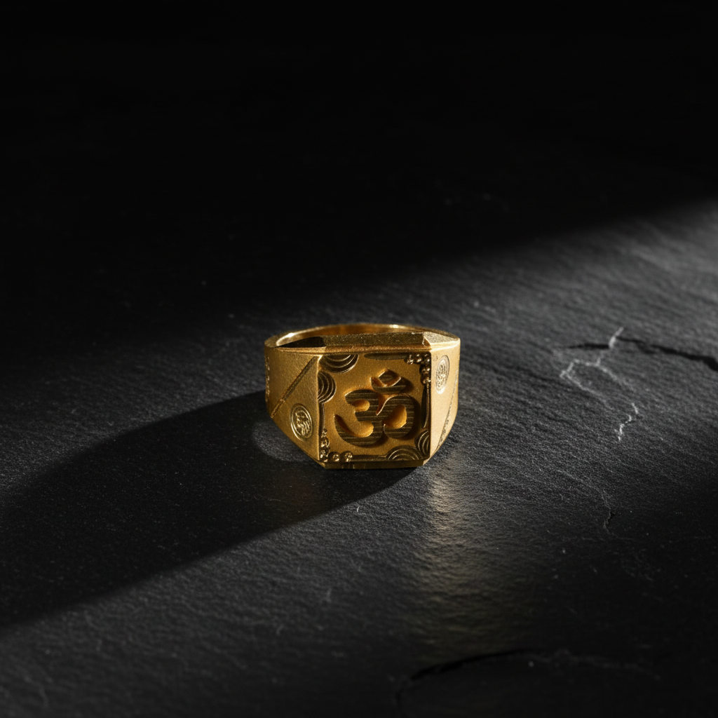 Elura Divine Om Heritage Gold Signet Ring for Men