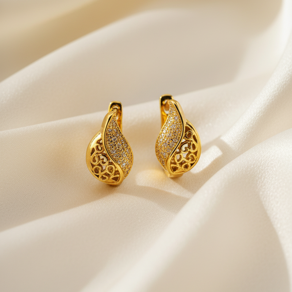 Elura Leaf Design Gold-Toned Hoop Earrings for Women