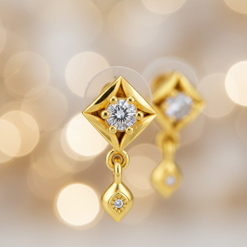 Elura Geometric Crystal Drop Gold-Toned Stud Earrings for Women