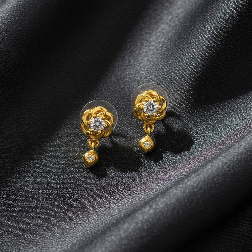 Elura Floral Crystal Drop Gold-Toned Stud Earrings for Women