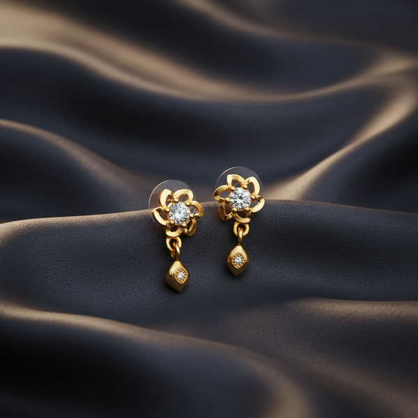 Elura Floral Crystal Drop Gold-Toned Stud Earrings for Women