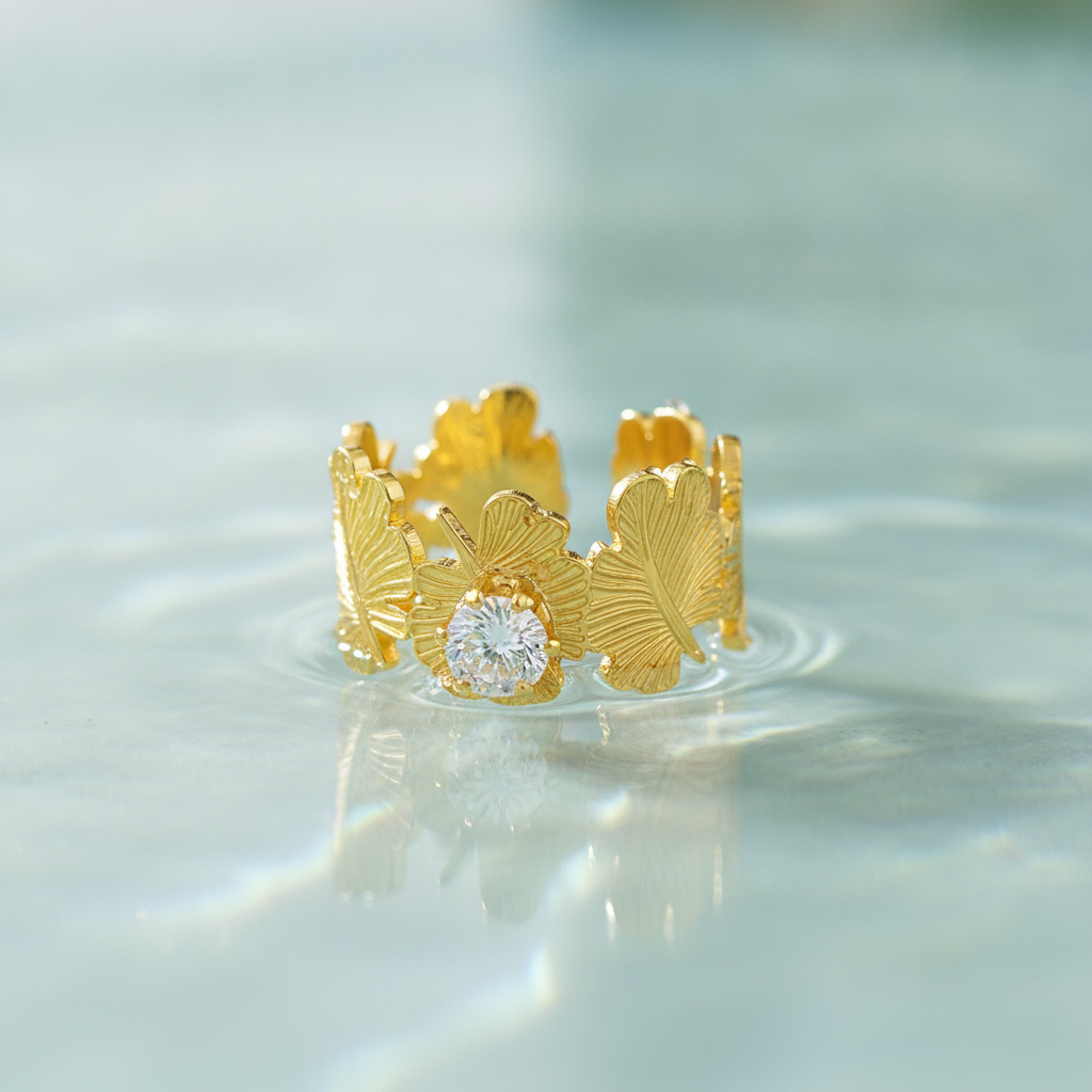 ELURA Leaf Adjustable Ring with Solitaire CZ Stone