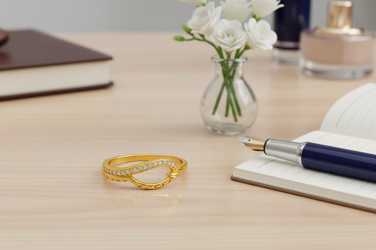 Elura Elegant Infinity Curve Diamond Accent Gold Ring for Women