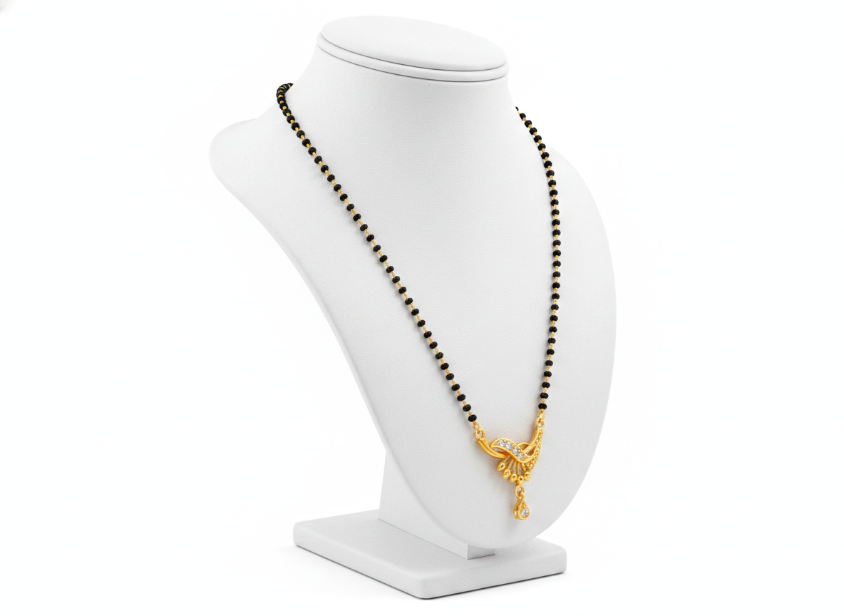 ELURA Classic Black Bead Mangalsutra with Designer Pendant