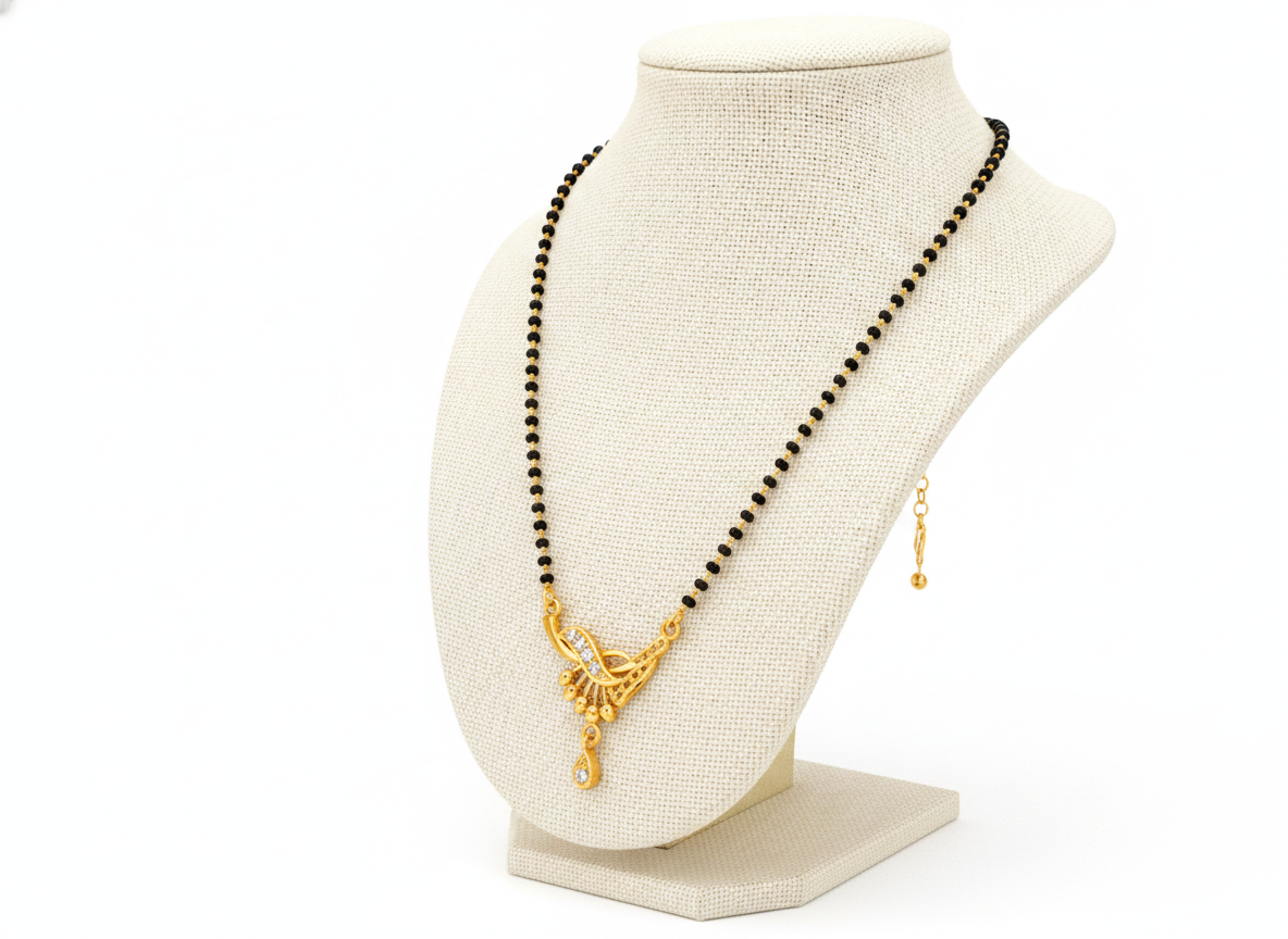 ELURA Classic Black Bead Mangalsutra with Designer Pendant