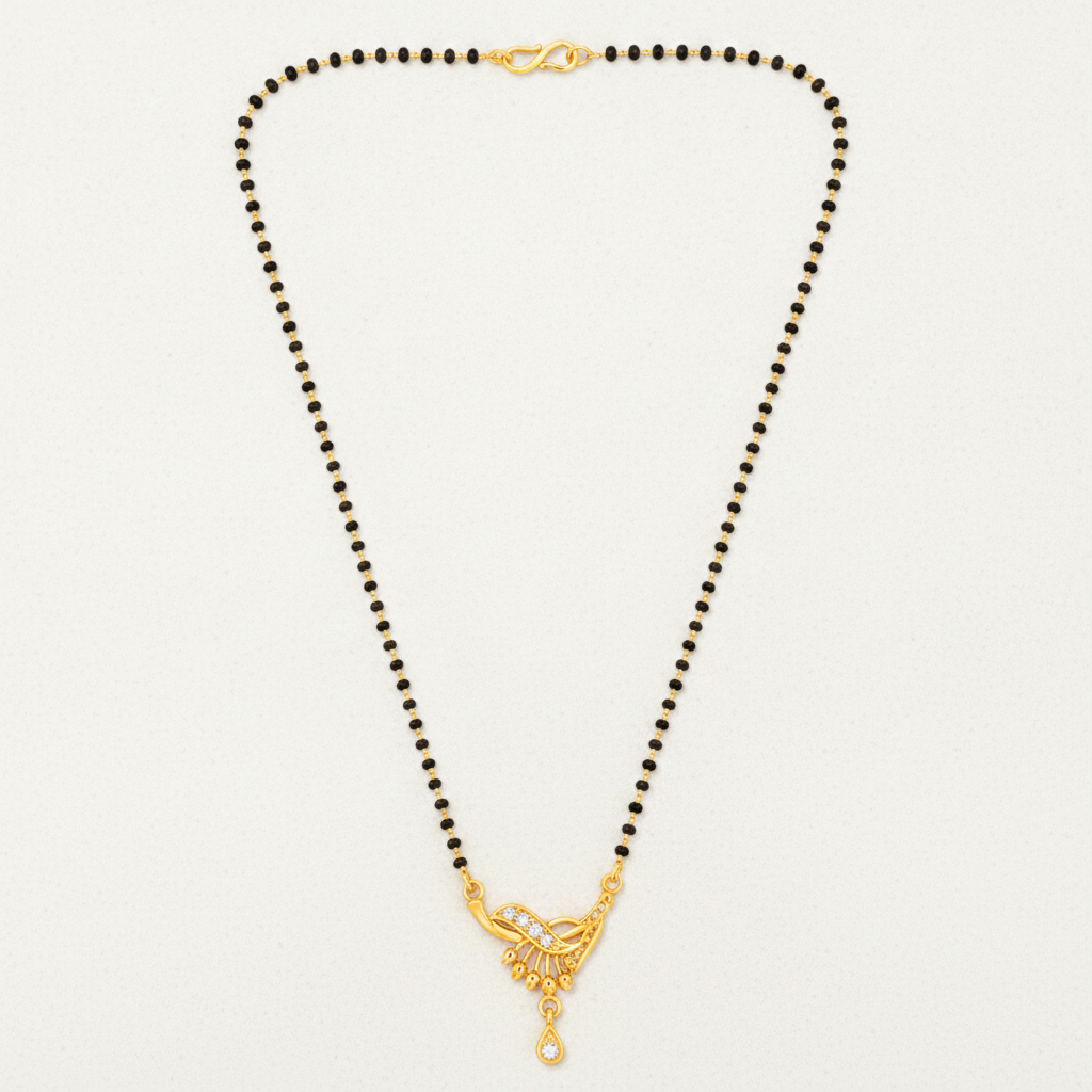 ELURA Classic Black Bead Mangalsutra with Designer Pendant