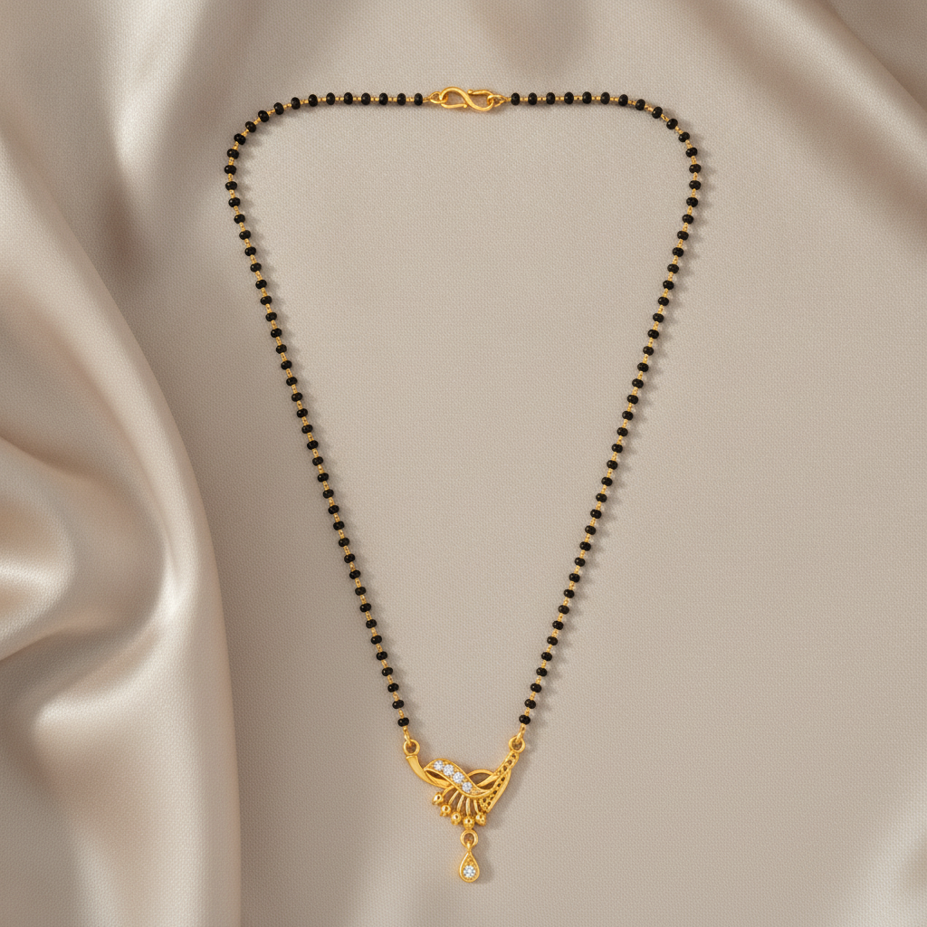 ELURA Classic Black Bead Mangalsutra with Designer Pendant