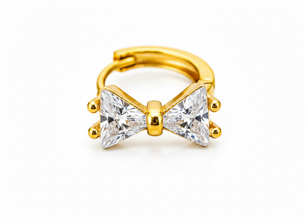Elura Crystal Bow Gold-Toned Huggie Hoop Earrings for Women