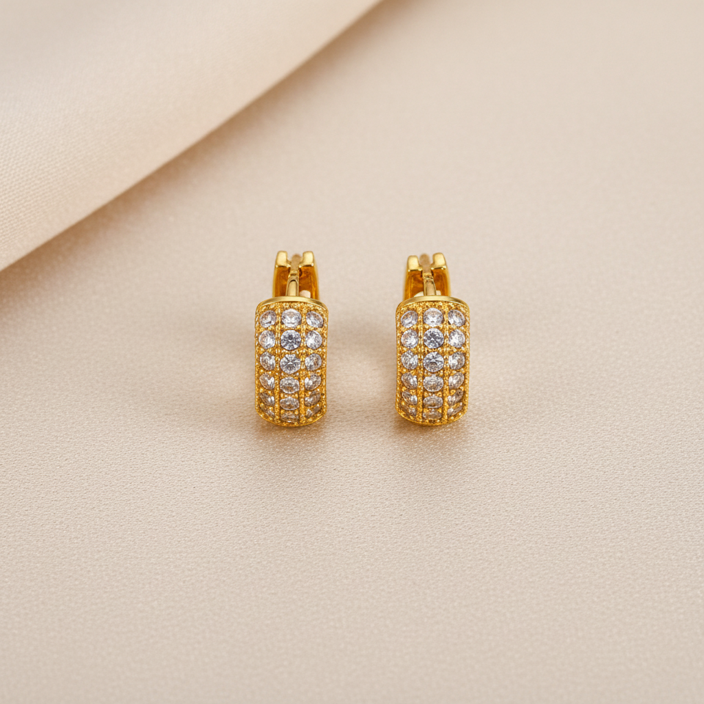 Elura Luxe Pavé Crystal Gold-Toned Huggie Hoop Earrings for Women