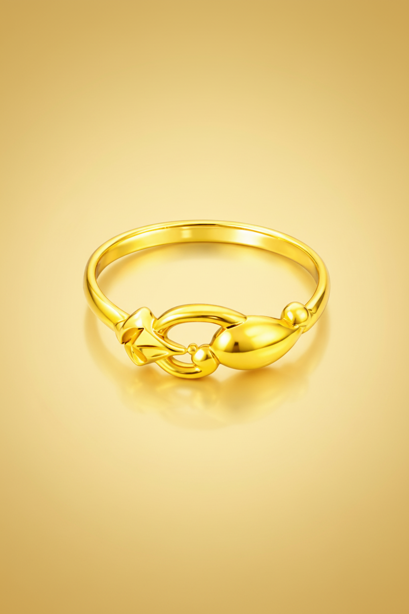 ELURA Elegant Gold Women’s Ring with Leaf & Loop Design