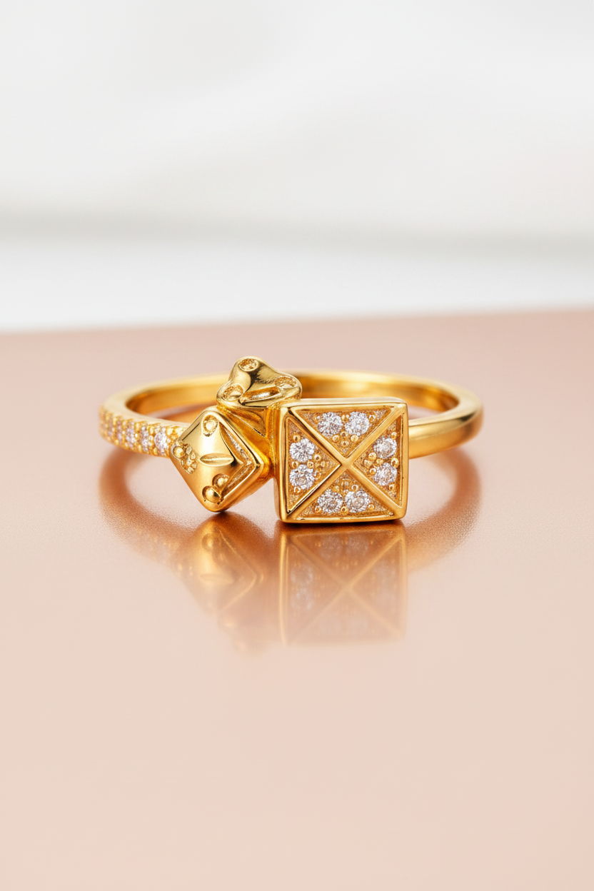 Elura Royal Geometric Diamond Accent Gold Ring for Women