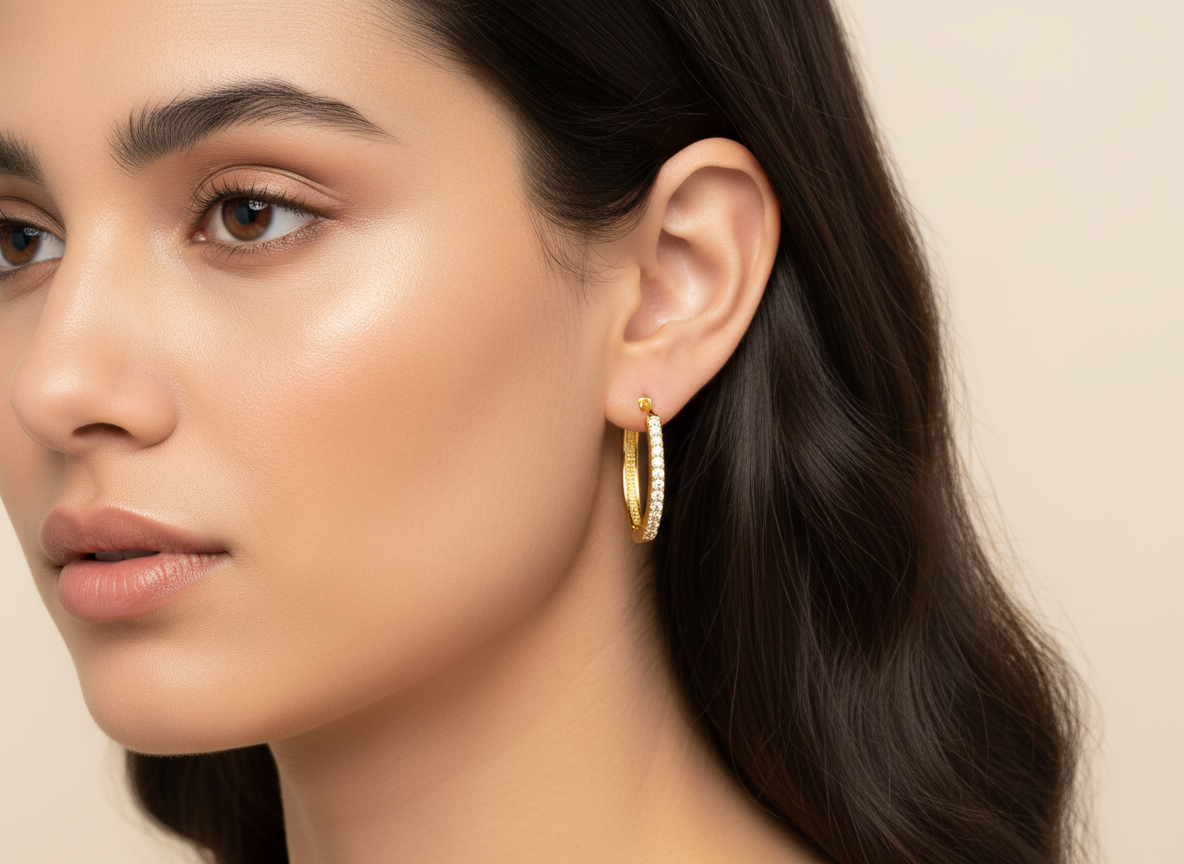 Elura Classic Crystal Gold-Toned Hoop Earrings for Women