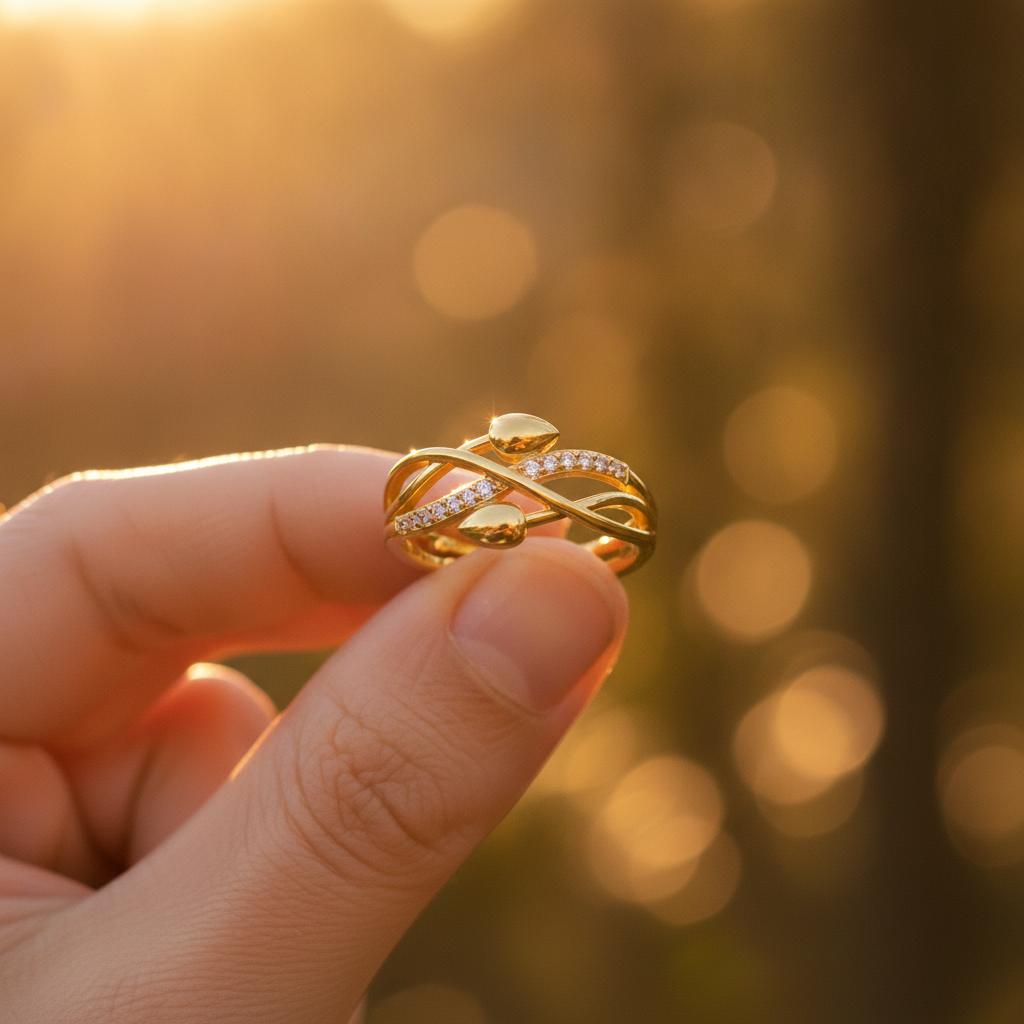 ELURA Infinity Leaf CZ Adjustable Ring for Women