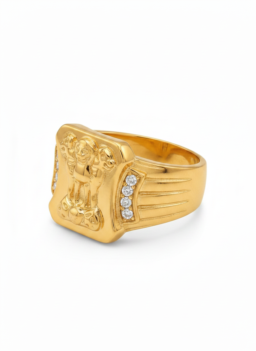 Elura Royal Ashoka Lion Emblem Gold Signet Ring for Men