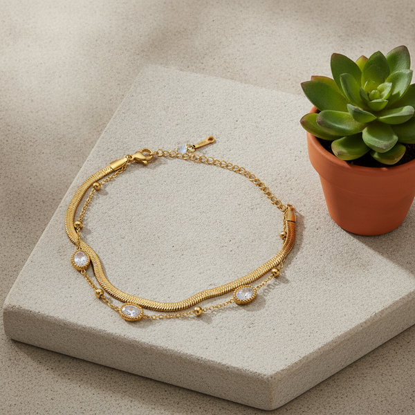 ELURA Premium Double Layer Oval Stone Bracelet