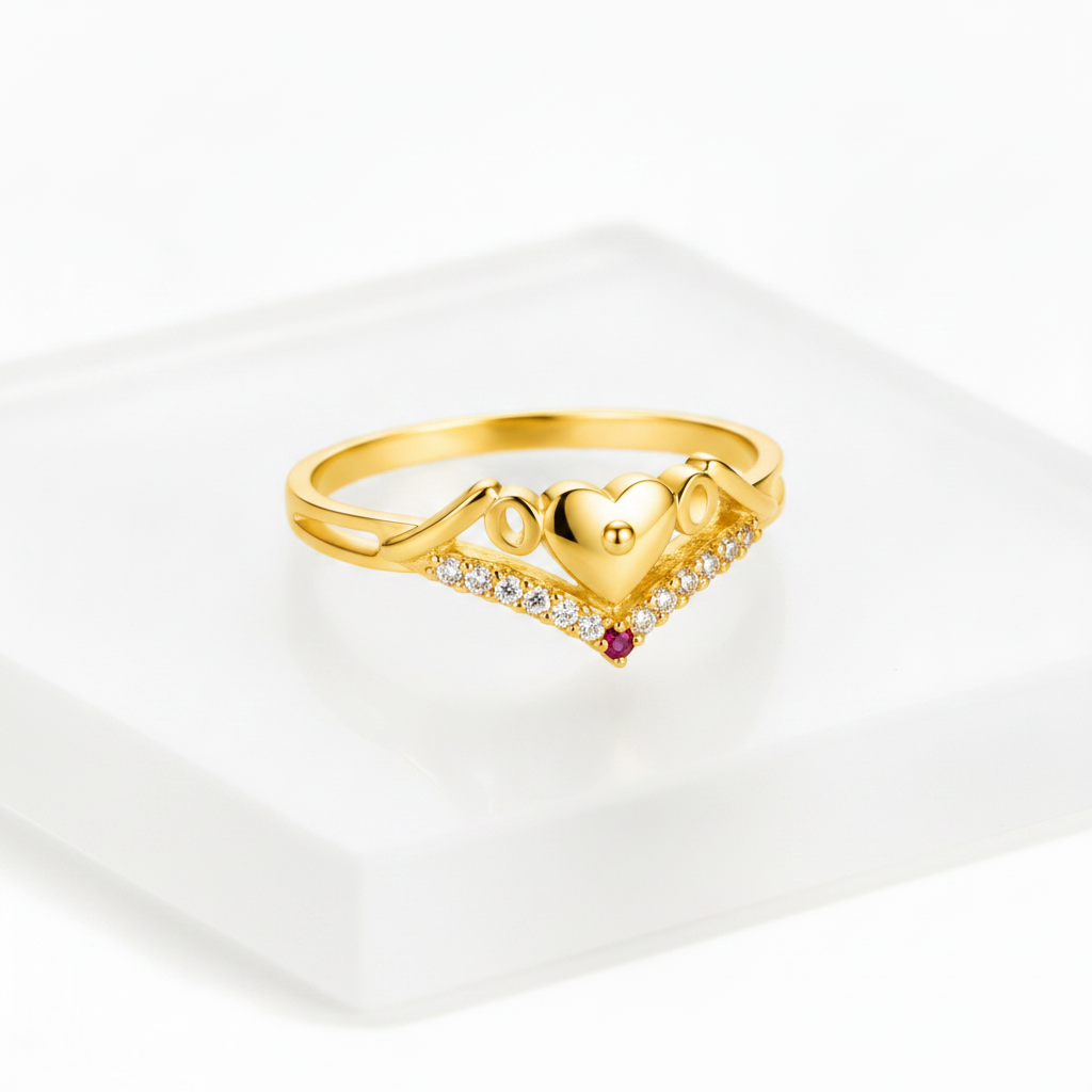 ELURA Stylish Heart Charm Gold Finish Ring for Women
