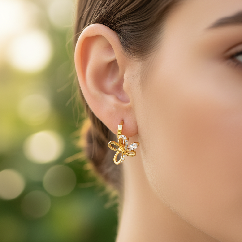 Elura Butterfly Charm Crystal Gold-Toned Hoop Earrings for Women