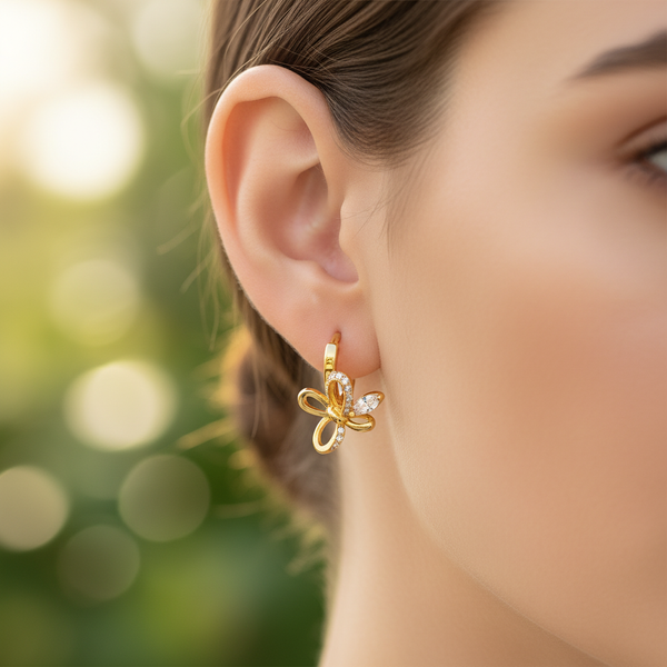 Elura Butterfly Charm Crystal Gold-Toned Hoop Earrings for Women