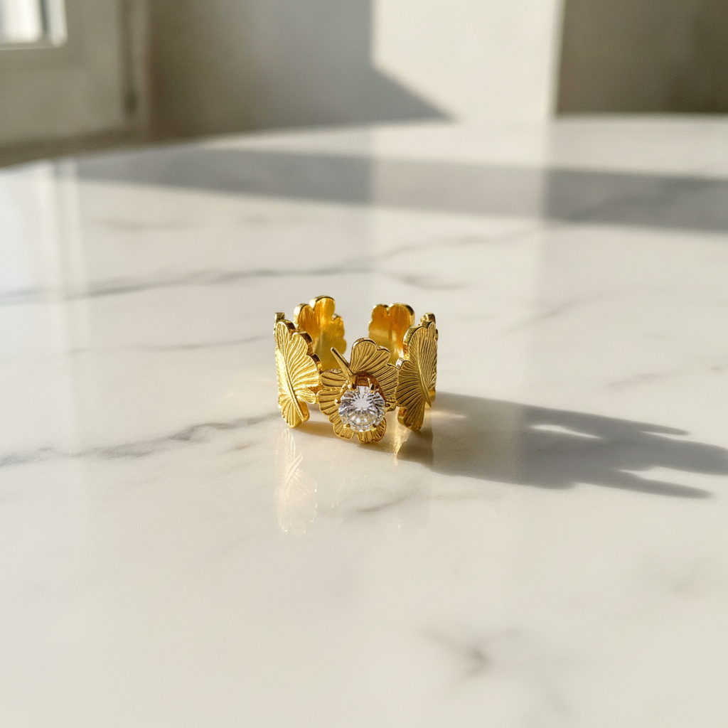 ELURA Leaf Adjustable Ring with Solitaire CZ Stone