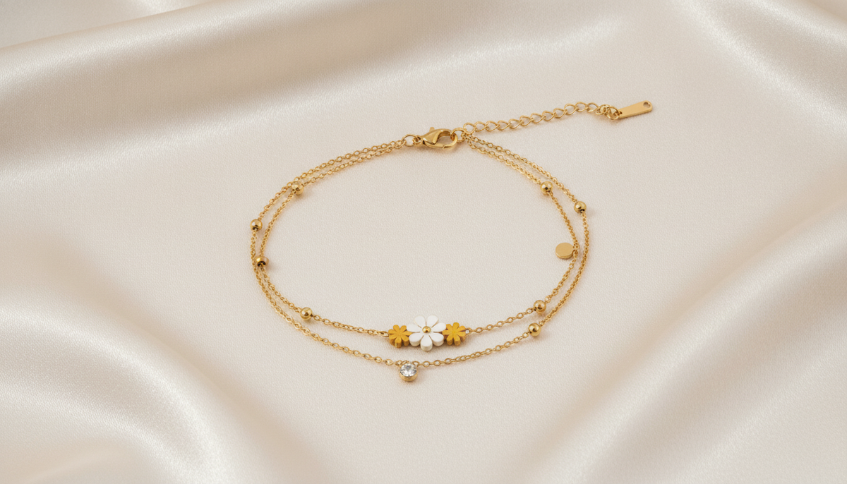 ELURA Double Layer Daisy Charm Bracelet for Women