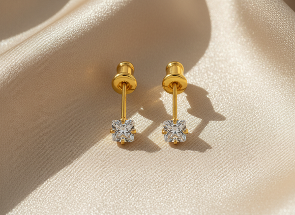 Elura Solitaire Crystal Gold-Toned Stud Earrings for Women
