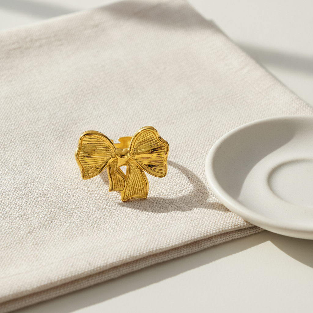 ELURA Adjustable Ribbon Bow Ring for Women & Girls