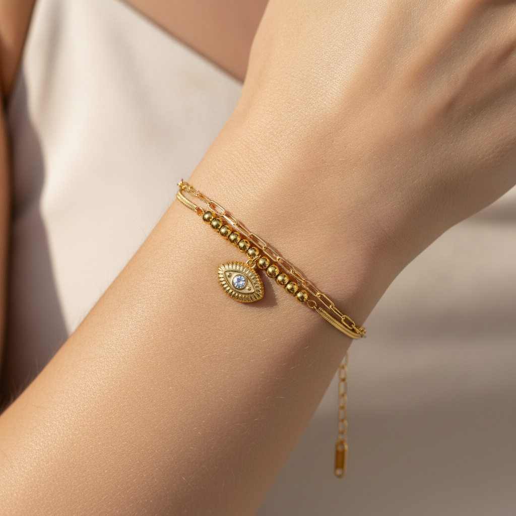 ELURA Trendy Double Layer Evil Eye Bracelet