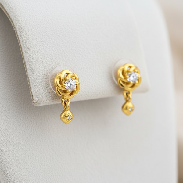Elura Floral Crystal Drop Gold-Toned Stud Earrings for Women