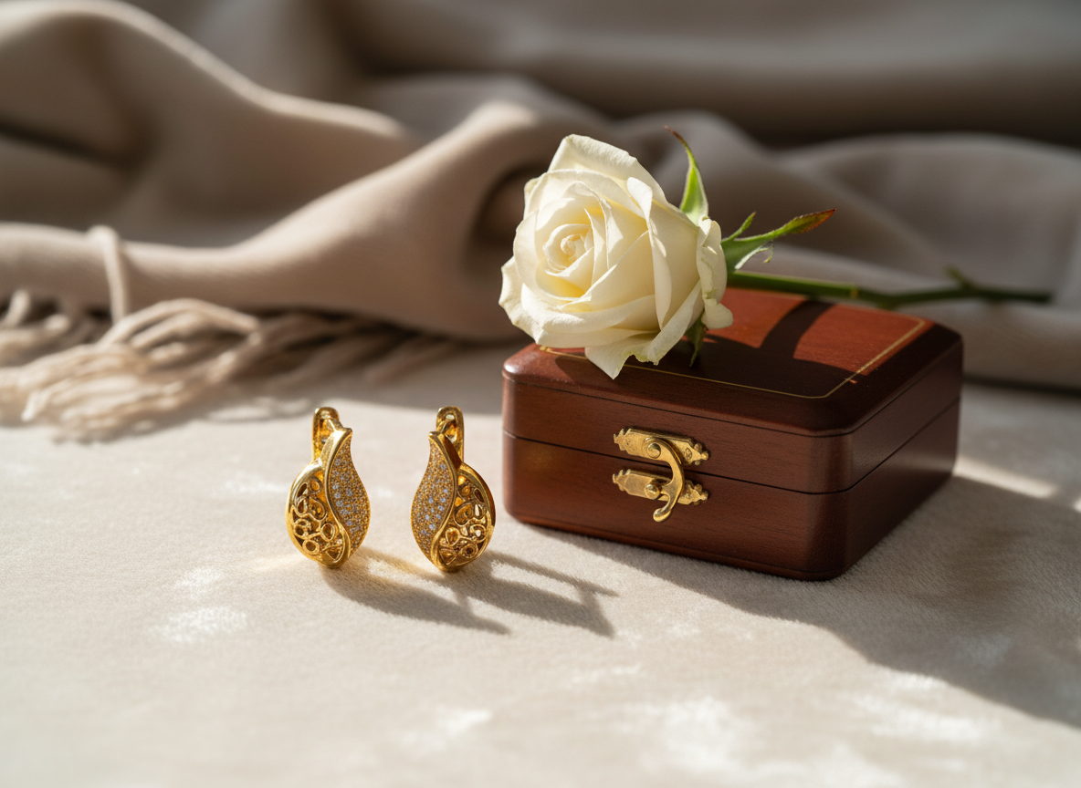Elura Leaf Design Gold-Toned Hoop Earrings for Women