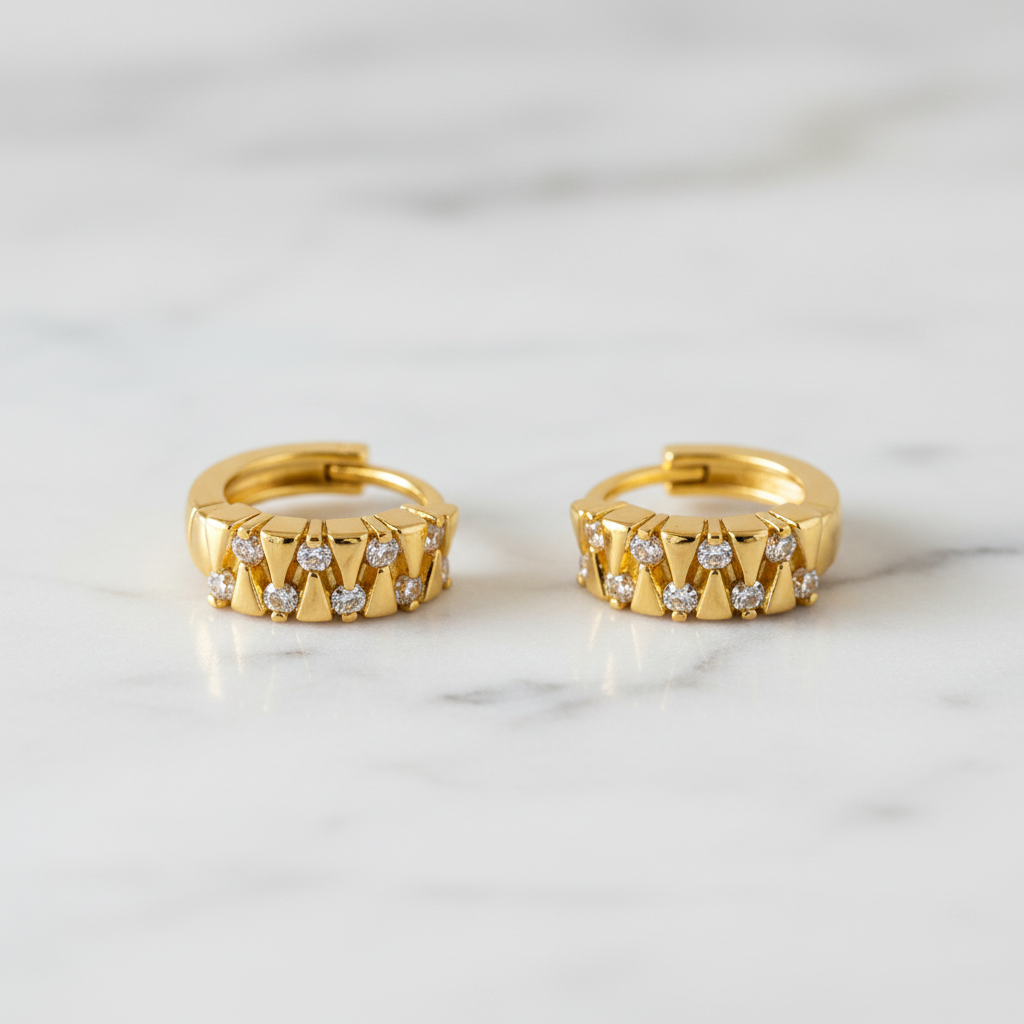 Elura Geometric Crystal Gold-Toned Huggie Hoop Earrings for Women