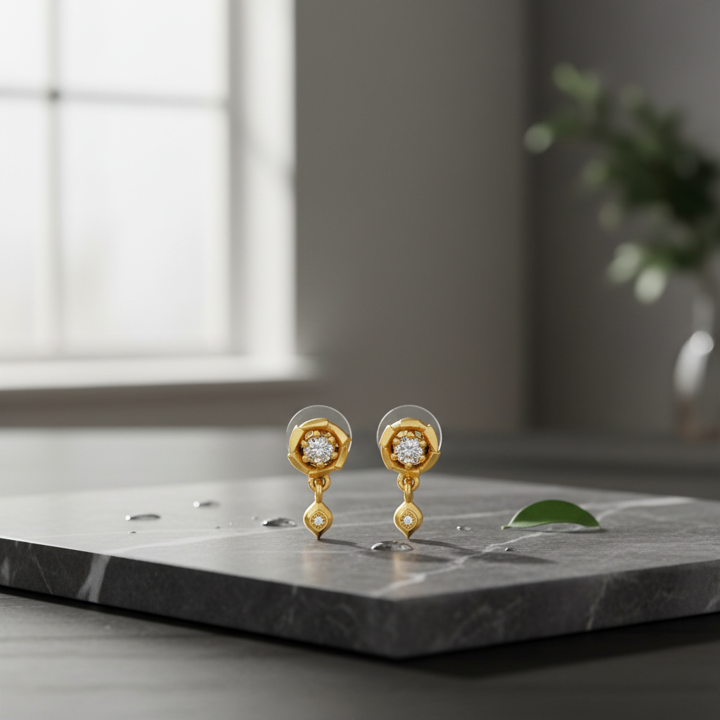 Elura Floral Crystal Drop Gold-Toned Stud Earrings for Women