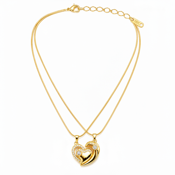 Luxury Gold Double Layer Heart Necklace for Women & Girls