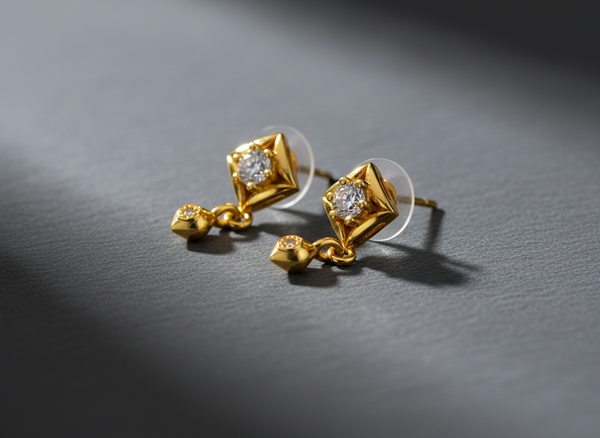 Elura Geometric Crystal Drop Gold-Toned Stud Earrings for Women