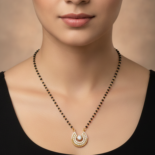 ELURA Designer Black Bead Mangalsutra with Cubic Zirconia Pendant