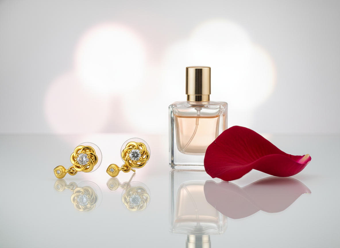 Elura Floral Crystal Drop Gold-Toned Stud Earrings for Women