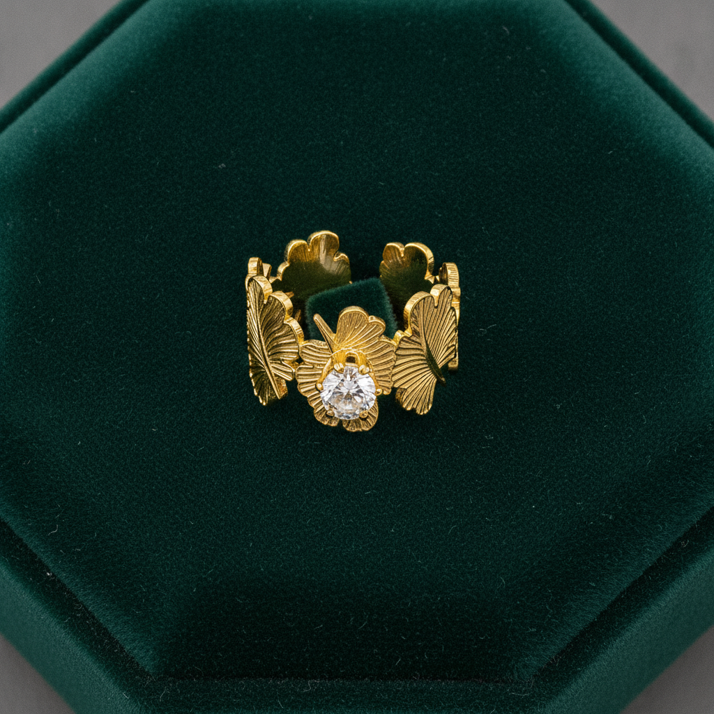 ELURA Leaf Adjustable Ring with Solitaire CZ Stone