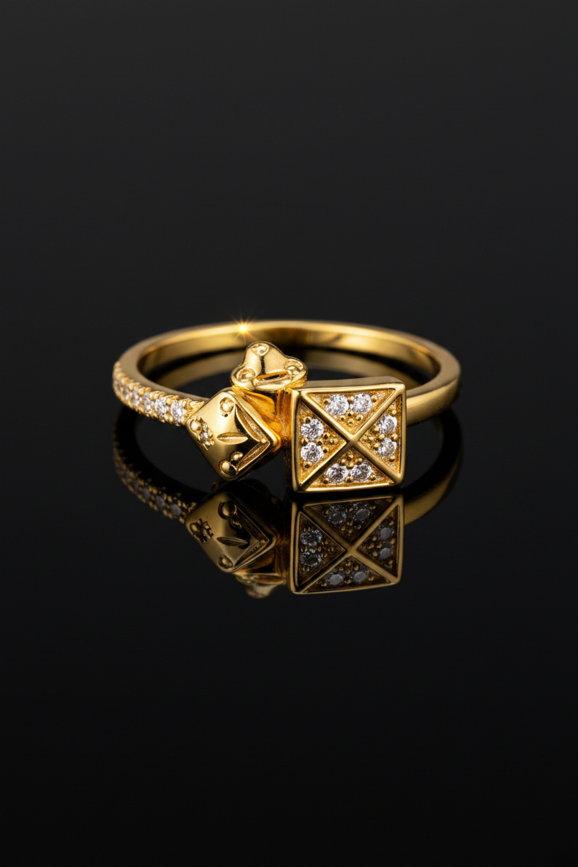 Elura Royal Geometric Diamond Accent Gold Ring for Women