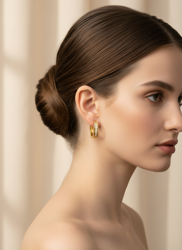 Elura Crystal Line Gold-Toned Hoop Earrings for Women
