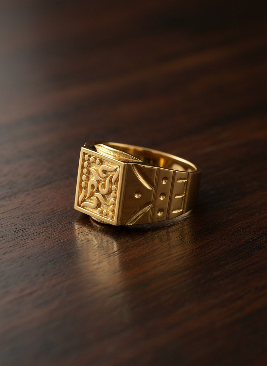 Elura Royal Engraved Square Signet Gold Ring for Men
