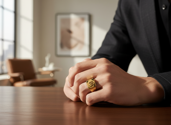 Elura Om Royale Geometric Gold Signet Ring for Men