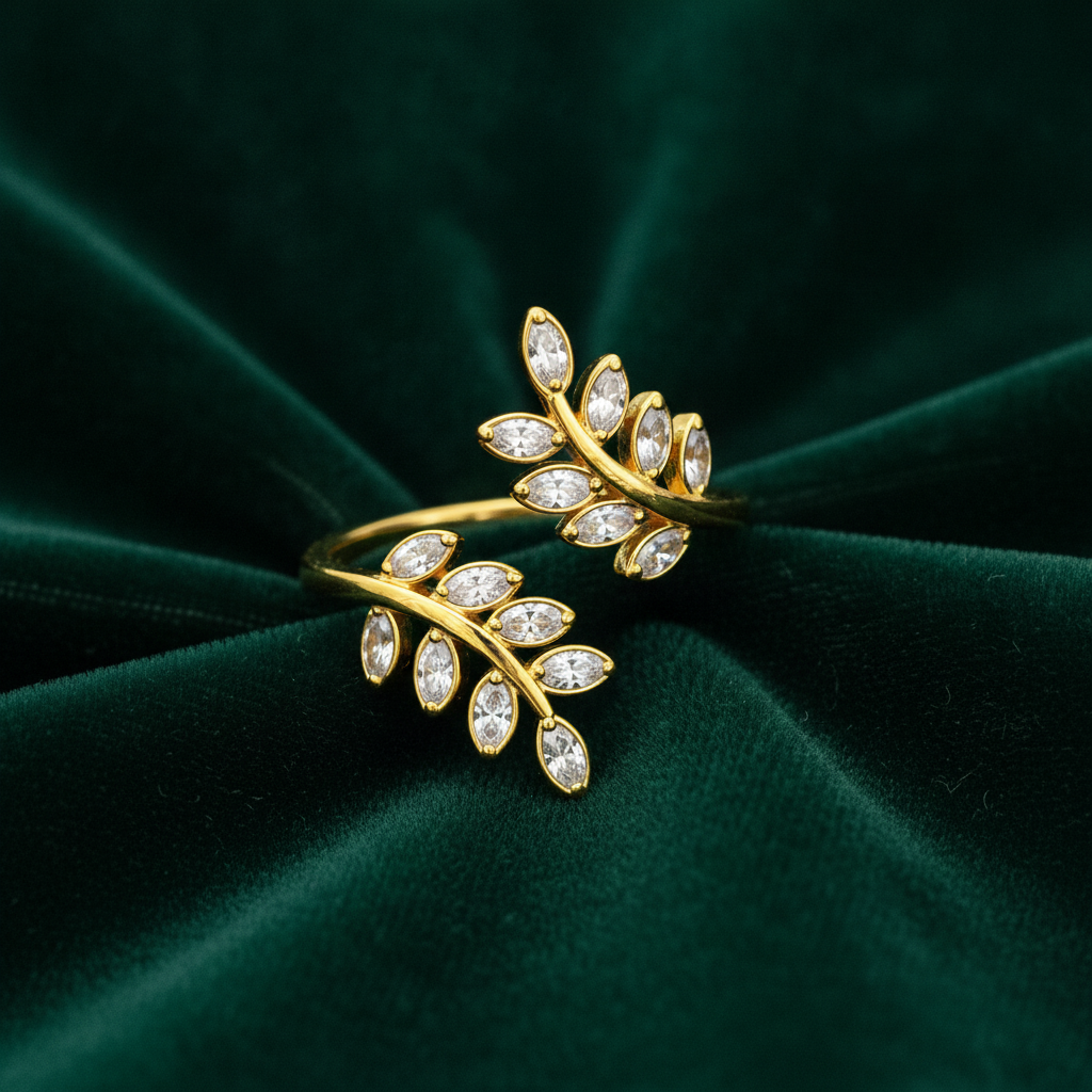 Elegant Marquise Crystal Leaf Adjustable Ring for Women