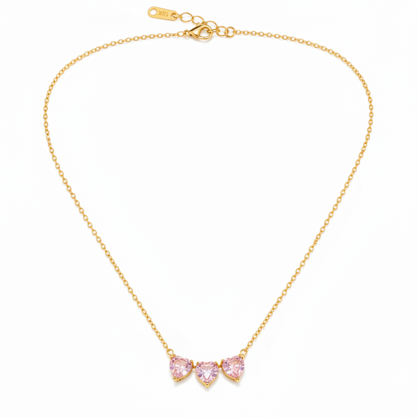 ELURA Triple Pink Heart Crystal Necklace for Women & Girls