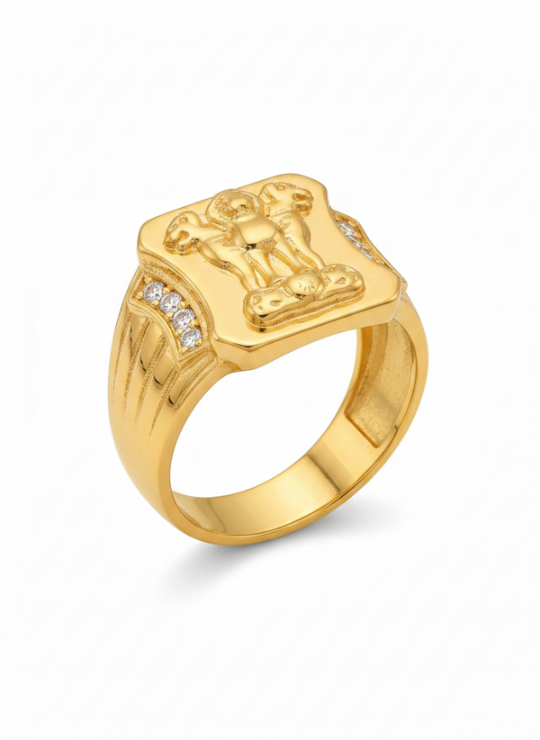 Elura Royal Ashoka Lion Emblem Gold Signet Ring for Men