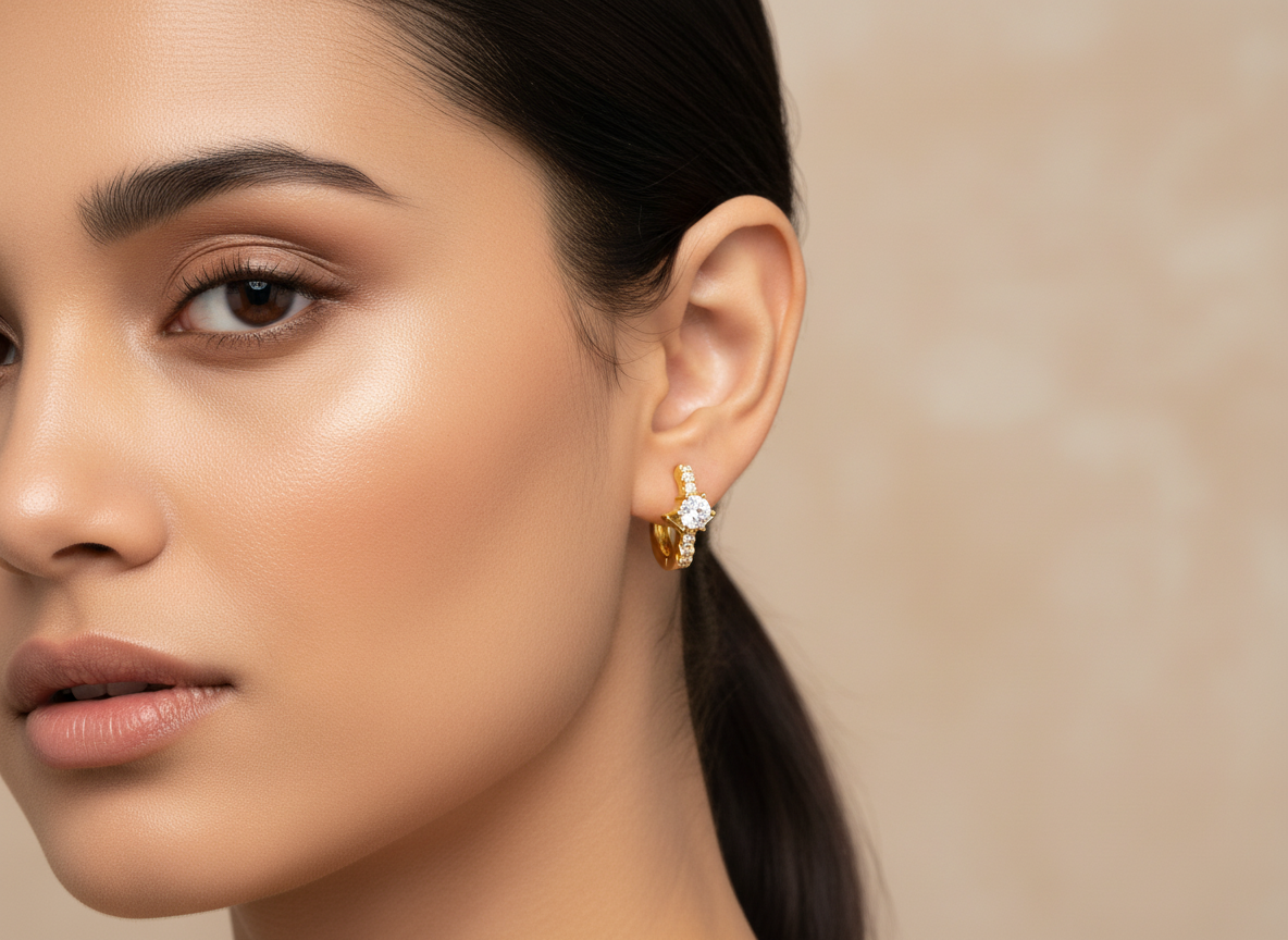 Elura Solitaire Crystal Gold-Toned Huggie Hoop Earrings for Women