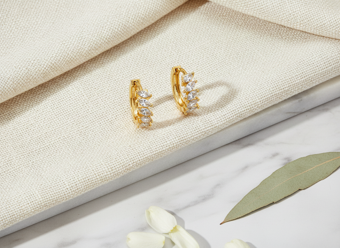 Elura Luxury Gold Plated Leaf Design Hoop Earrings for Women & Girls