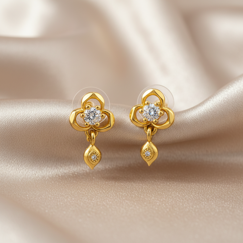 Elura Clover Crystal Drop Gold-Toned Stud Earrings for Women
